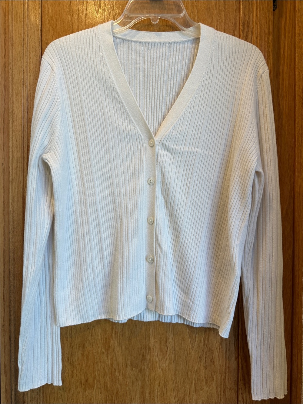 Banana Republic Cream Ribbed Wool Cashmere Blend Button-Front V Neck Cardigan L